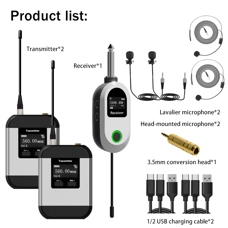 Wireless Lavalier Microphone Dual Receiver - UHF двойная беспроводная микрофонная система, микрофон