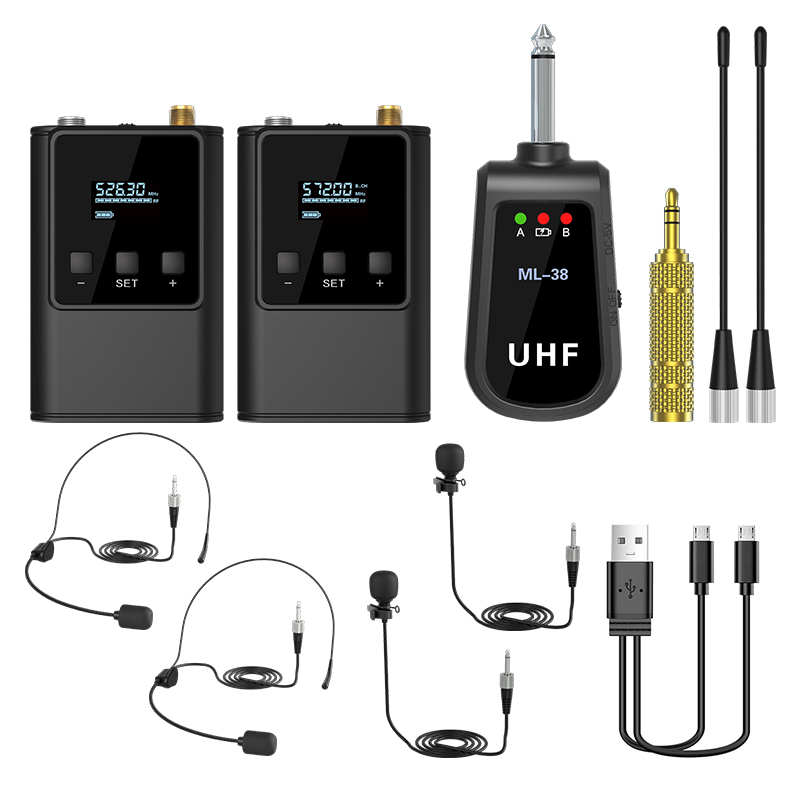 Wireless Lavalier Microphone Dual Receiver - Двойная беспроводная микрофонная система, гарнитура, микрофон/подставка/лавалерный