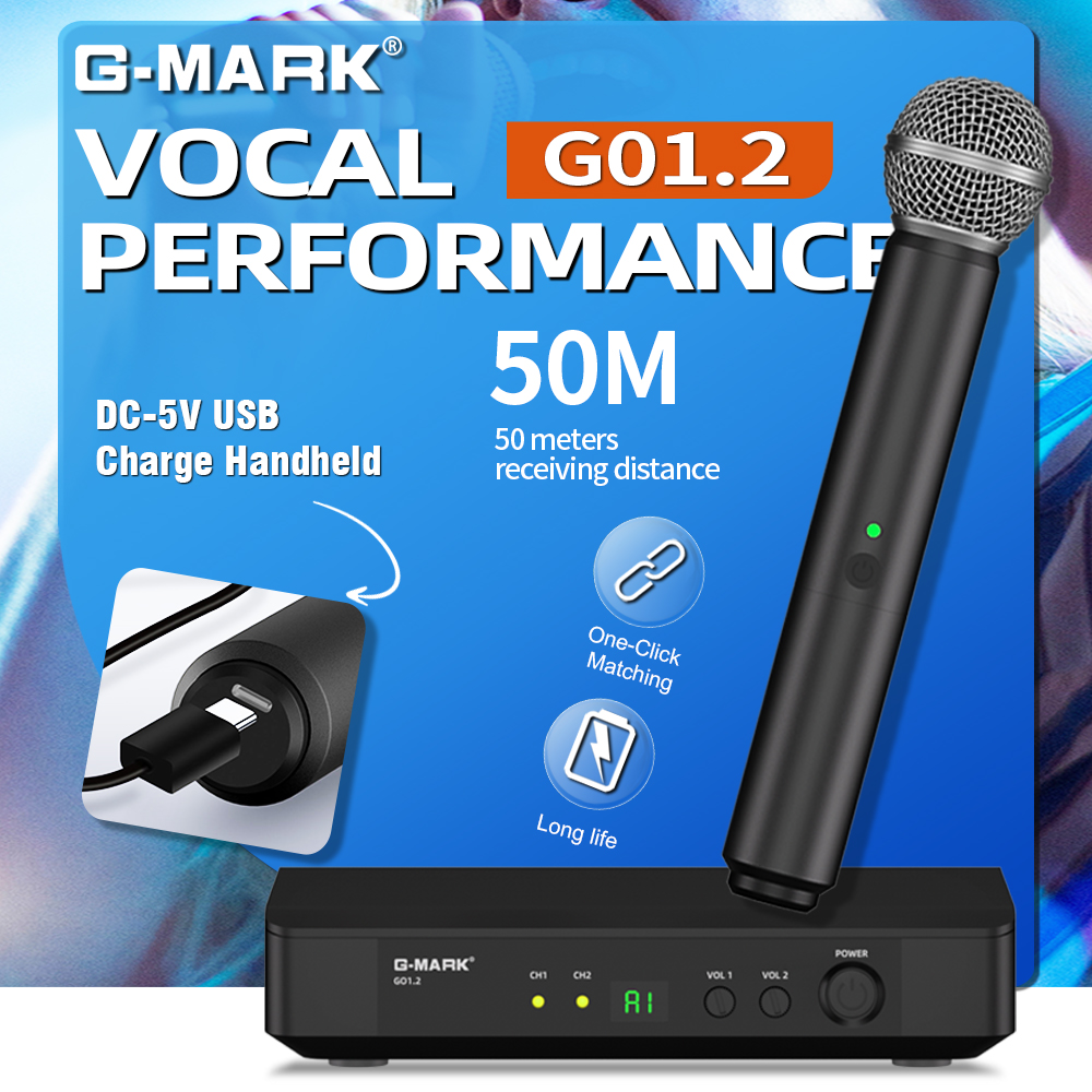 Rechargeable Wireless Mic Lithium Battery - Беспроводной микрофон G-MARK UHF для караоке,