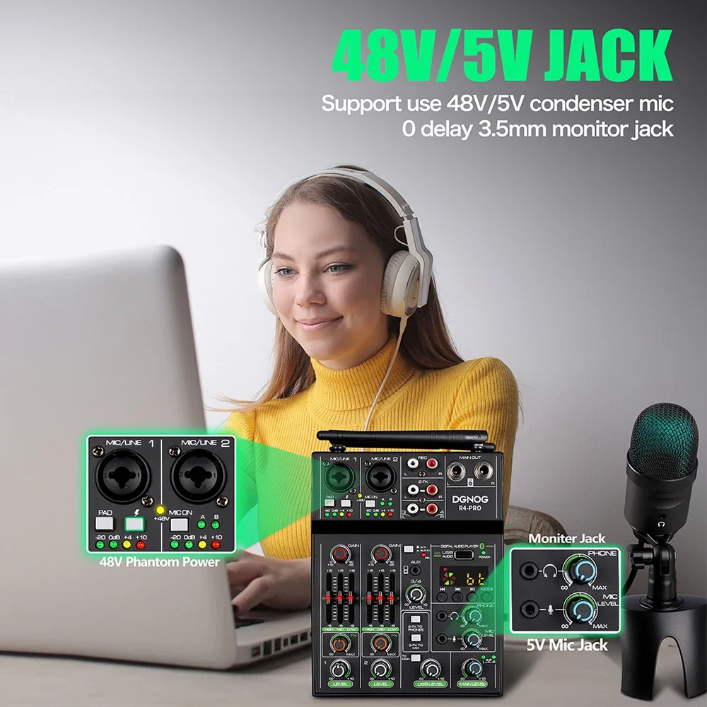 DGNOG 4-канальный аудиомикшер  – обзор и цена Karaoke Amplifier Mixer Bluetooth